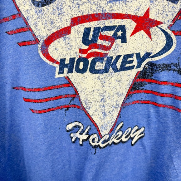 USA Hockey Retro Blue T-Shirt XXL 1990s Throwback Streaker Olympics Soft - Picture 3 of 5